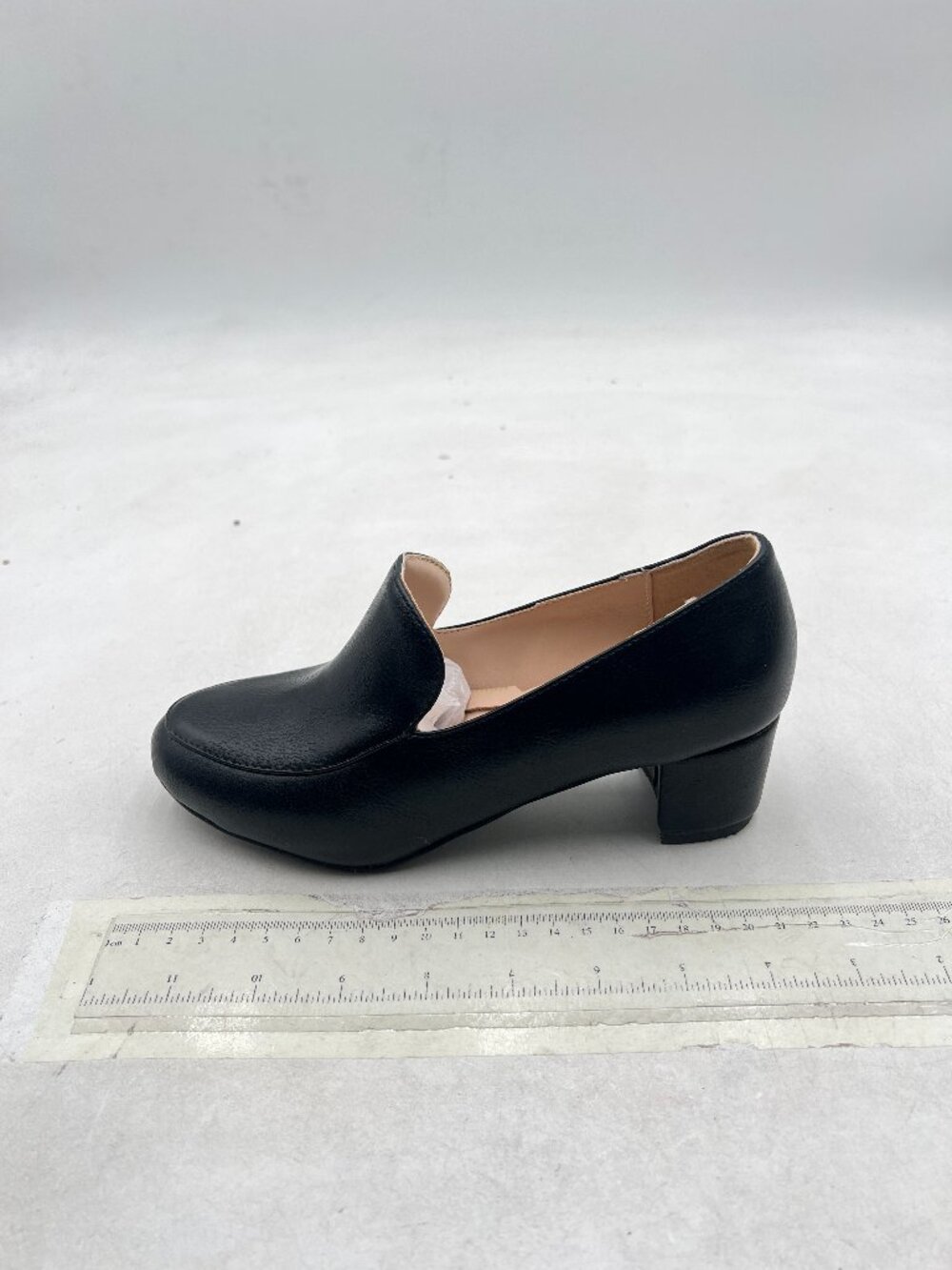 FOWT Black Round Toe Chunky Heel Pump Side V Cut Slip On Pumps for Ladies